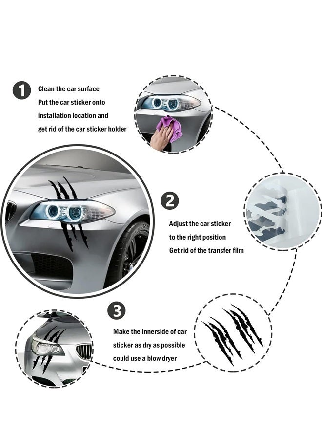 2PCS Claw Mark Decals for Cars, Headlight Car Sticker, Stripes Scratch Decal Vinyl for Pickup Motorcycles (Black) - Image 3