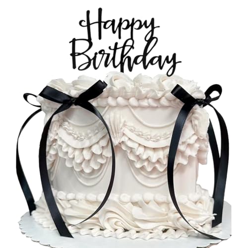 DiDida Bow Cake Topper Ribbion with Happy Birthday sign Coquette Themed Party Black Vintage for Heart Cake Vintage Cake - Image 1