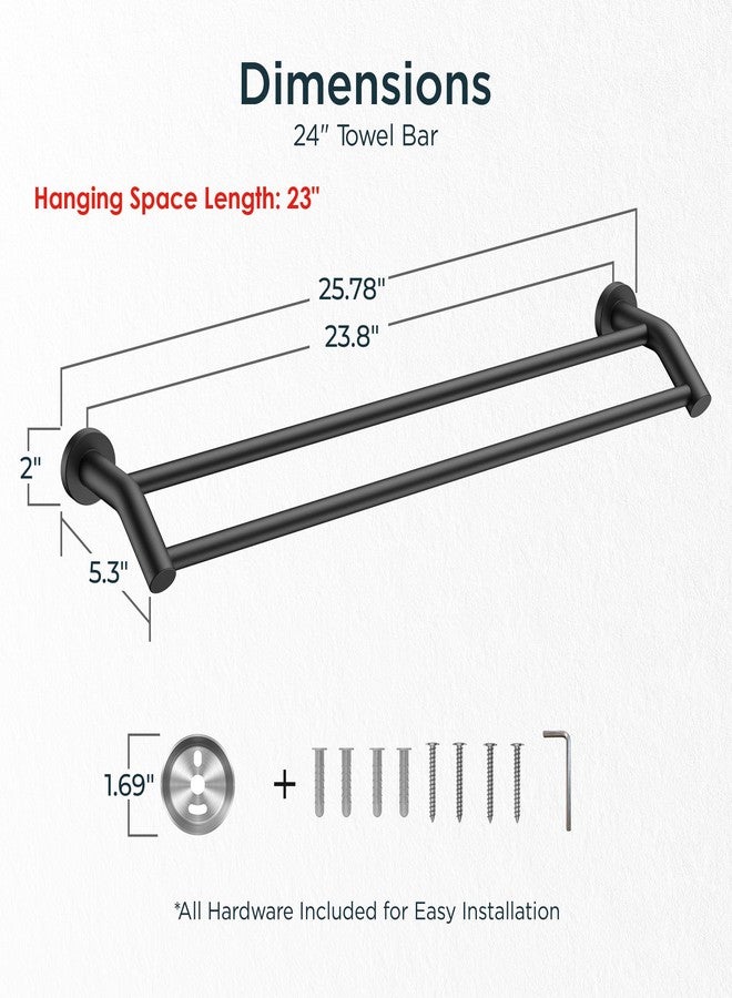 FORIOUS Double Towel Bar 24 Inch, Heavy Duty SUS304 Stainless Steel Dual Towel Racks for Bathroom Wall Mount, Space Saving Towel Rod Towel Holder Rail, Matte Black - Image 2