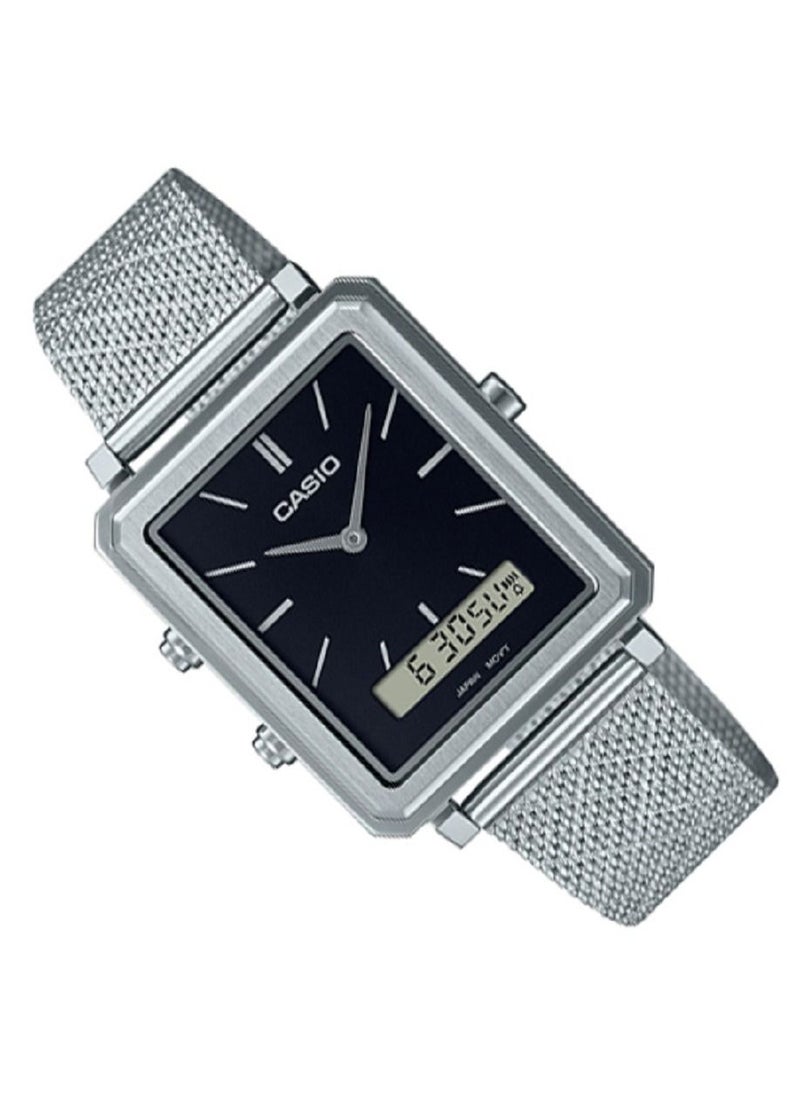 CASIO Casio Men Watch Analog Digital Black Dial Stainless Steel Mesh Band MTP-B205M-1EDF  - Image 3