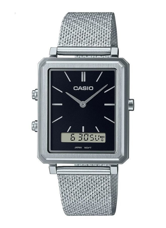 CASIO Casio Men Watch Analog Digital Black Dial Stainless Steel Mesh Band MTP-B205M-1EDF  - Image 1