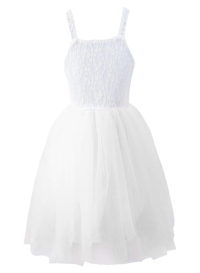 Tutu.kk Toddler Girl Tutu Dress Lace Strap Dresses A-Line Tiered Tulle Birthday Sundress White 18-24Months - Image 1