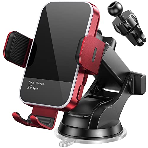 Mosurr Wireless Car Charger,【7 Colored RGB Backlit】Mosurr 15W Auto Clamping Car Charger Phone Mount Holder fit for iPhone 15 14 13 12 Mini Pro Max 11 XR XS, Samsung Galaxy S24 Ultra S23 S22 S21+ Note 20, etc - Image 1