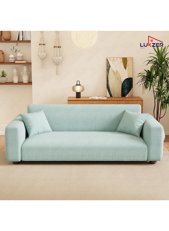 Lukzer 1 Seater Pastel Blue Curved Diamond Pattern Sofa Cover | 240 GSM Universal Stretch Fit Jacquard Fabric Couch Protector | Fully Covered Anti Slip & Washable Sofa Cover (90-140cm/SC-086-01) - Image 4
