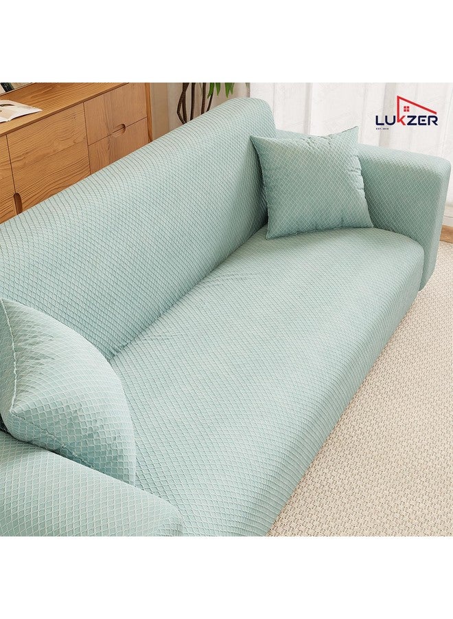 Lukzer 1 Seater Pastel Blue Curved Diamond Pattern Sofa Cover | 240 GSM Universal Stretch Fit Jacquard Fabric Couch Protector | Fully Covered Anti Slip & Washable Sofa Cover (90-140cm/SC-086-01) - Image 3