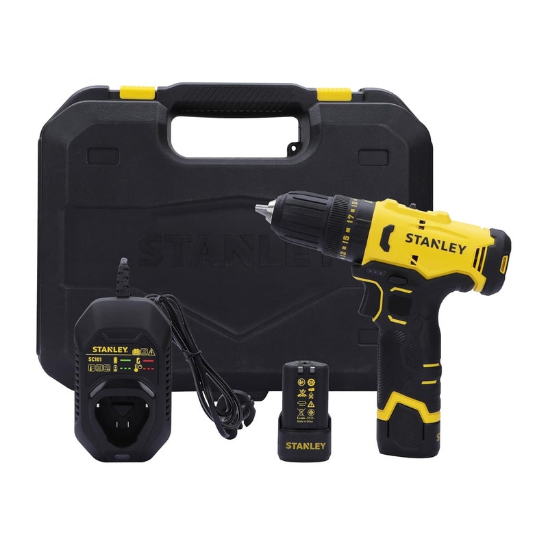 Stanley STANLEY SCH10D2KIN12 VBrushed Cordless Hammer Drill Driver2x2Ah Batteries15A ChargerLED LightVariable Speed Trigger SwitchForwardReverse Button10mm ChuckClutch Setting 2011 Year Warranty  - Image 1