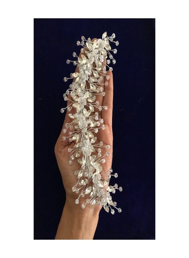 Samyak Wedding Hair Pins | Crystal & Pearl Beaded Hair Vine For Bridal Bridesmaid Tiara Hair Accessories (SILVER) - Image 3