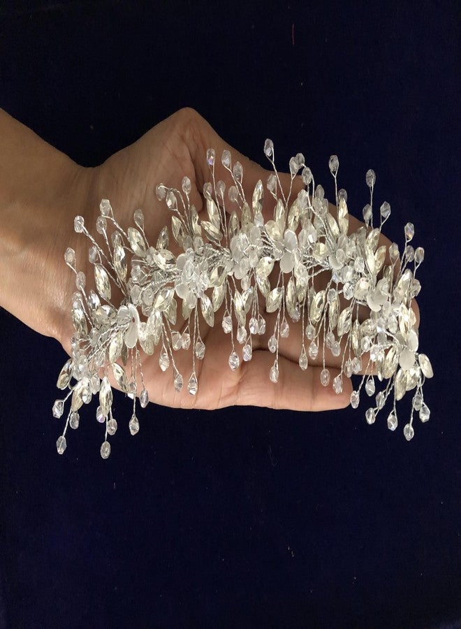 Samyak Wedding Hair Pins | Crystal & Pearl Beaded Hair Vine For Bridal Bridesmaid Tiara Hair Accessories (SILVER) - Image 5