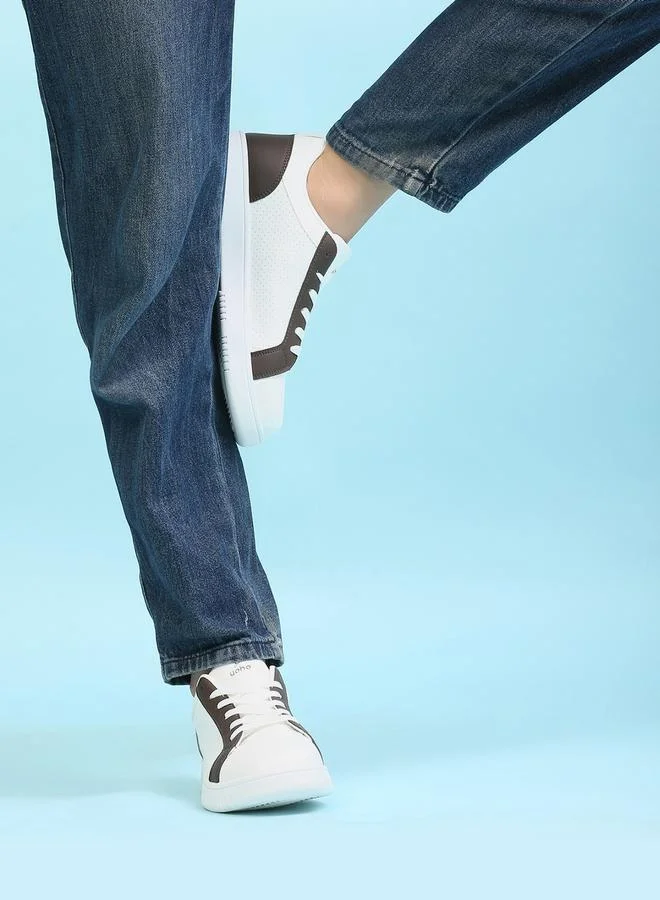 Yoho White Contrast Panel Lace Up Sneakers for Women | Best Price UAE