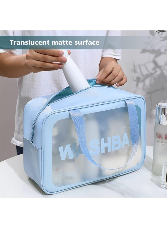 حقيبة أدوات تجميل شفافة، حقيبة مكياج، حقيبة سفر شفافة للنساء والفتيات (مقاس كبير، لون أزرق فاتح) - Image 2