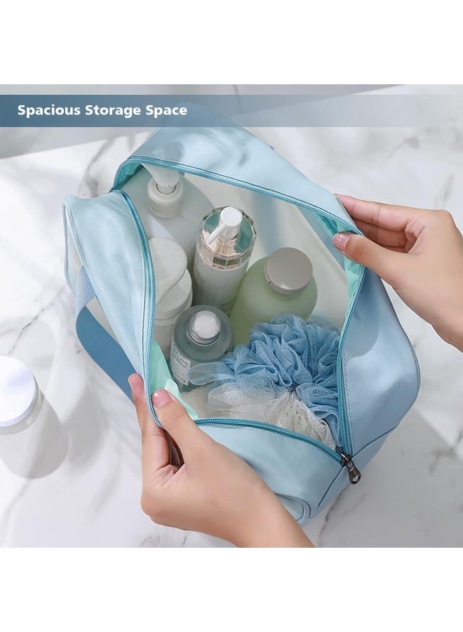 حقيبة أدوات تجميل شفافة، حقيبة مكياج، حقيبة سفر شفافة للنساء والفتيات (مقاس كبير، لون أزرق فاتح) - Image 5