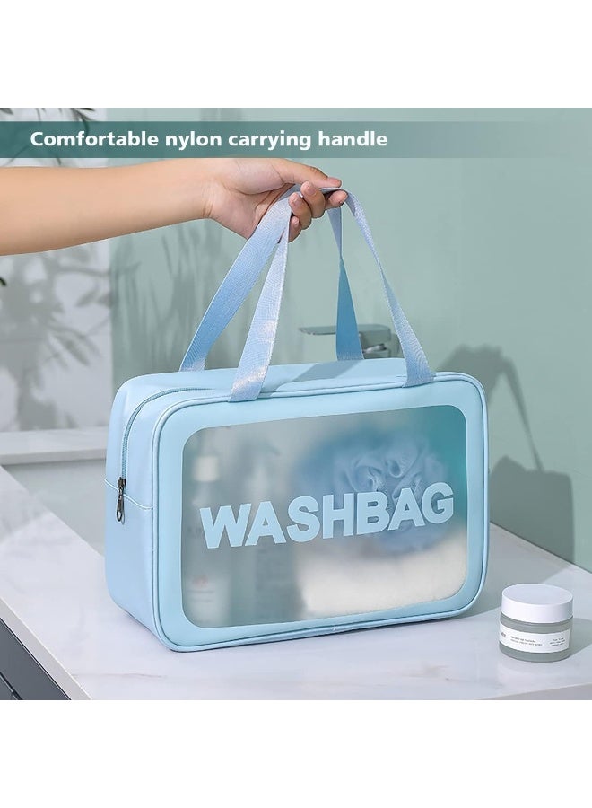 حقيبة أدوات تجميل شفافة، حقيبة مكياج، حقيبة سفر شفافة للنساء والفتيات (مقاس كبير، لون أزرق فاتح) - Image 3