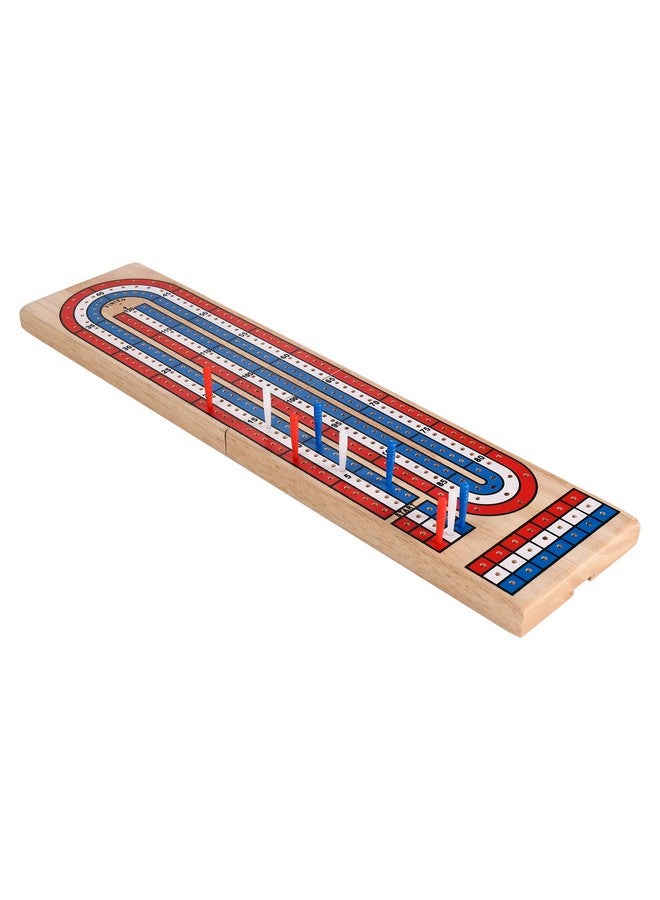 STERLING Games Folding Cribbage 3 Track Wooden Cribbage Board with Red White Blue Pegs for 3 Players - Image 1