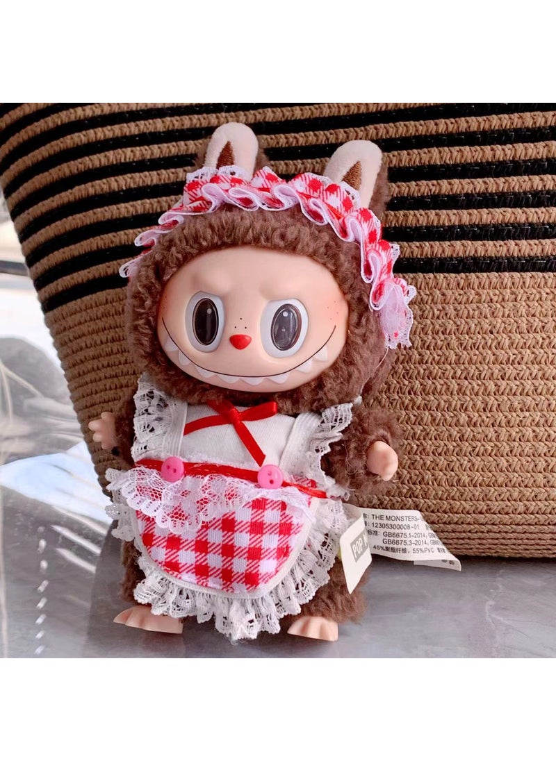 17cm Labubu Keychain Vinyl Doll Dress Clothing Red apron + head flower(clothes only,excluding doll) 
