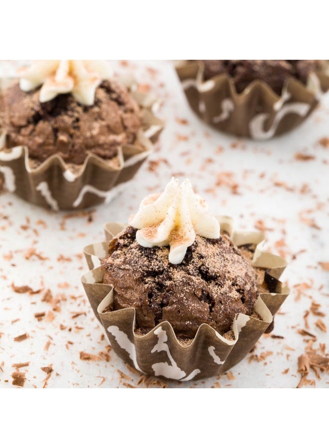 Restaurantware Panificio 0.4 Ounce Baking Cups, 200 Flared Cupcake Liners - Oven-Ready, Freezable, Brown And White Paper Muffin Cases, Disposable, Chocolate Wisp, For Wedding Parties, Baby Showers  - Image 3