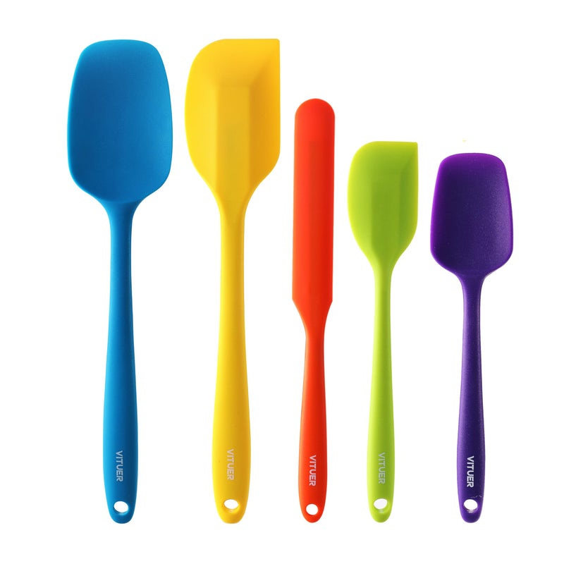 5PCS Silicone Rubber Spatula Set VITUER Food Grade BPAFree Spatulas for kitchen Use Heat Resistant Spatula for Cooking Baking Dishwasher Safe