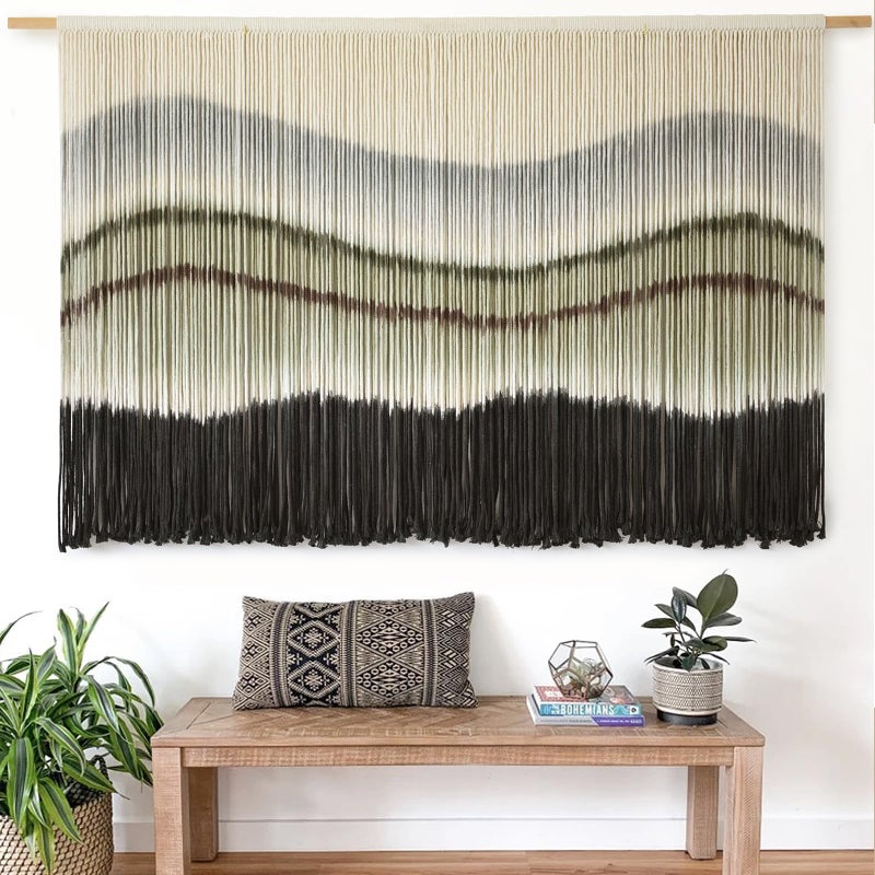Flber Macrame Wall Hanging Boho Chic Wall Art Macrame Wall Decor Fiber Yarn Tapestry Dip-Dye Living Room Home Bedroom Wall Decor 57" Wx 35" L - Image 3