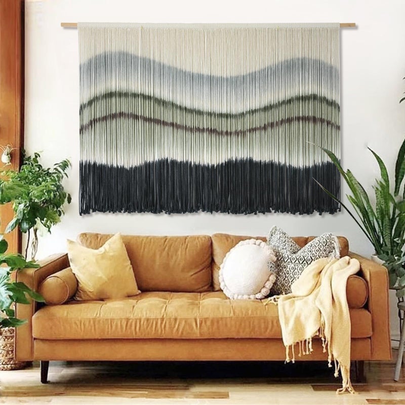 Flber Macrame Wall Hanging Boho Chic Wall Art Macrame Wall Decor Fiber Yarn Tapestry Dip-Dye Living Room Home Bedroom Wall Decor 57" Wx 35" L - Image 1