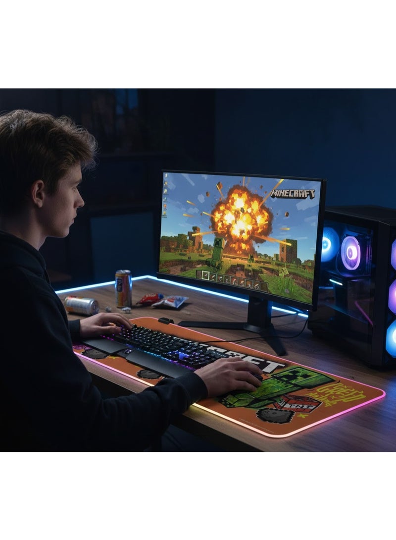 Minecraft GMS-WT-5 Gaming Mouse Pad with RGB Lighting – 14 Spectral Lighting Modes – Precision Microfiber Surface for Control and Speed ​​– Stable Rubber Base with USB Plug & Play - Image 3