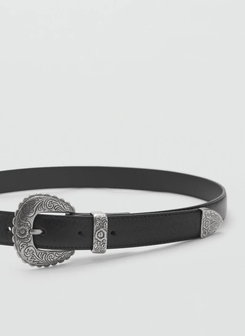 MANGO Embossed Buckle Belt