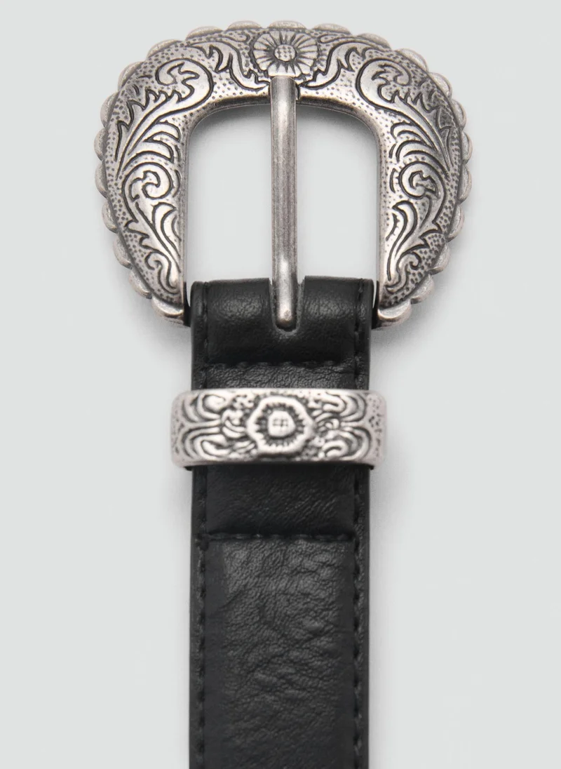 MANGO Embossed Buckle Belt