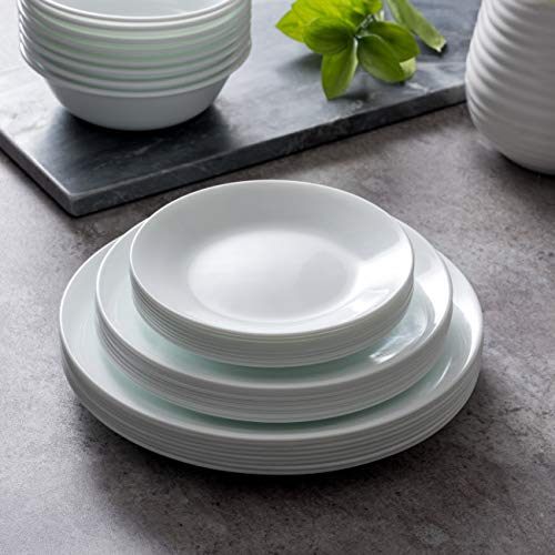 Corelle Vitrelle 8-Piece Dinner Plates Set Triple Layer Glass and Chip Resistant, Lightweight Round Plates, Winter Frost White - Image 5