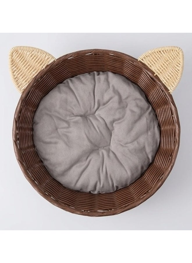 Daiso Cat Ear PP Pet Bed with Cushion | Brown | Cozy Soft Indoor Cat Bed for Cats & Small Pets - Image 1