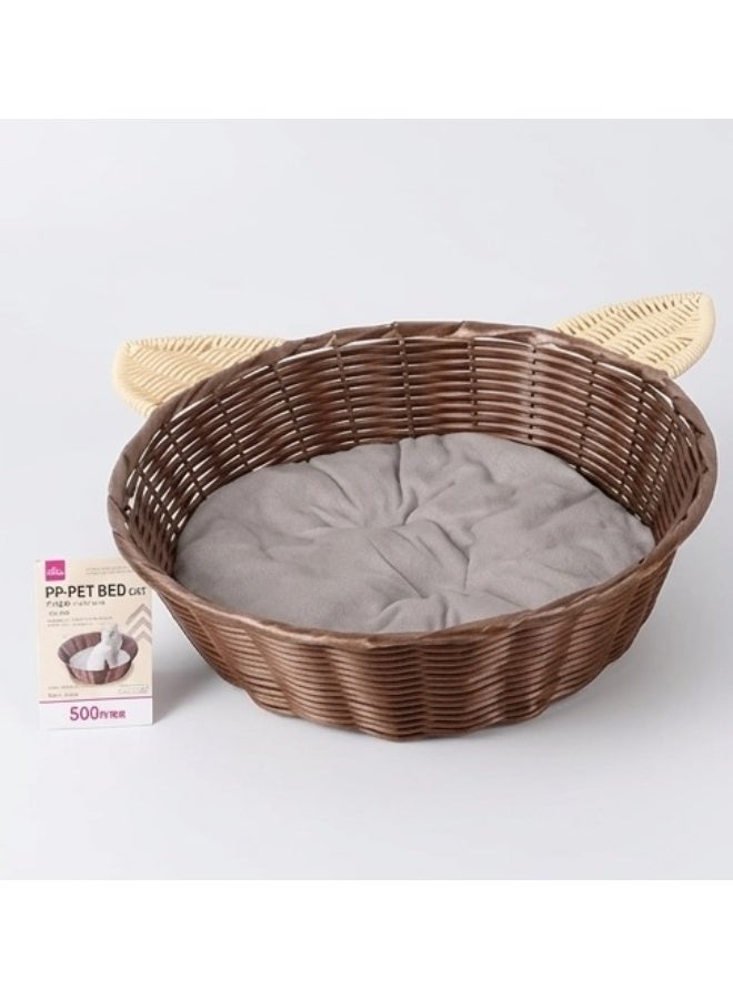 Daiso Cat Ear PP Pet Bed with Cushion | Brown | Cozy Soft Indoor Cat Bed for Cats & Small Pets - Image 4