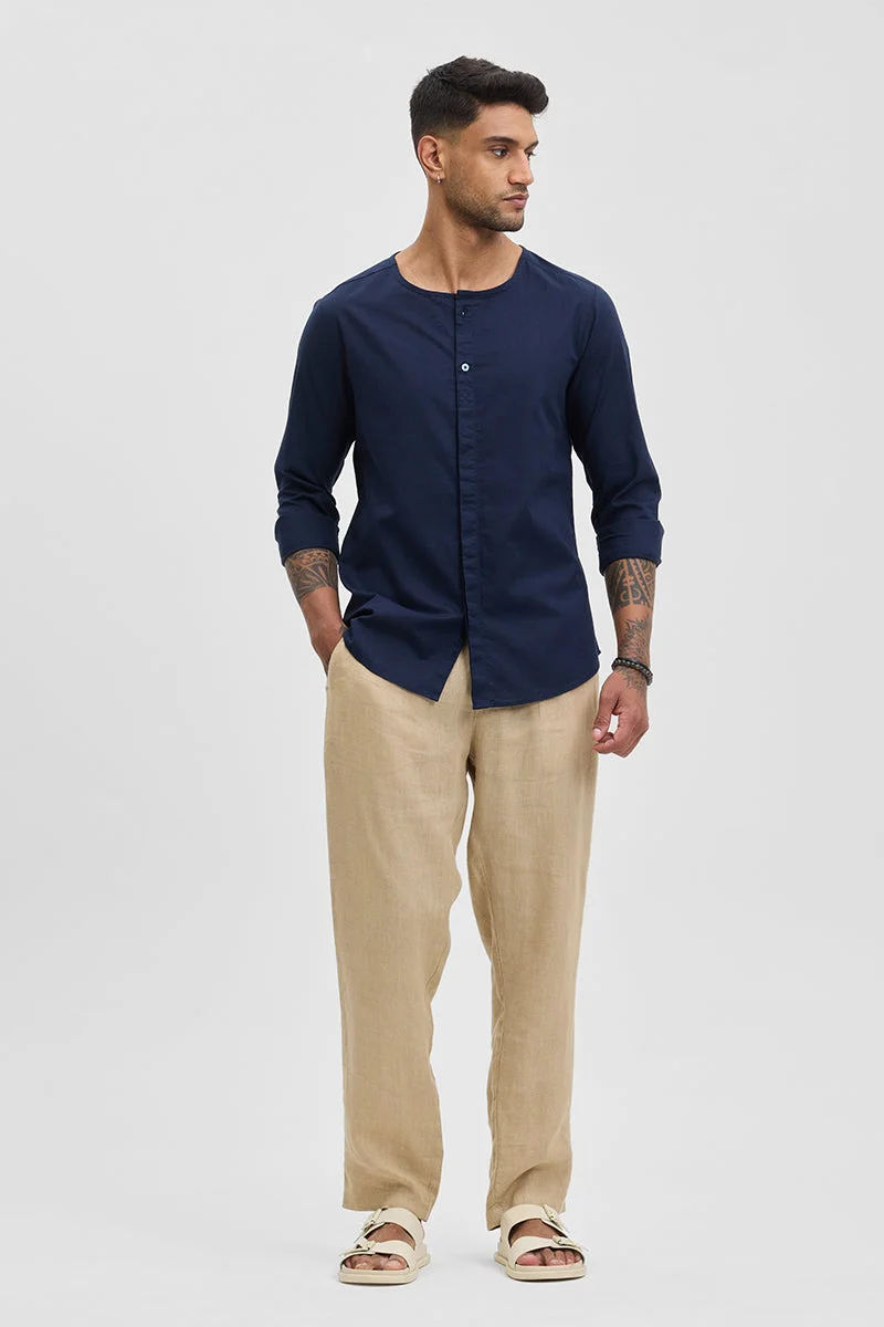 SNITCH Navy Navy Solid Long Sleeve Slim Fit Casual Shirt for Men | Best Price UAE