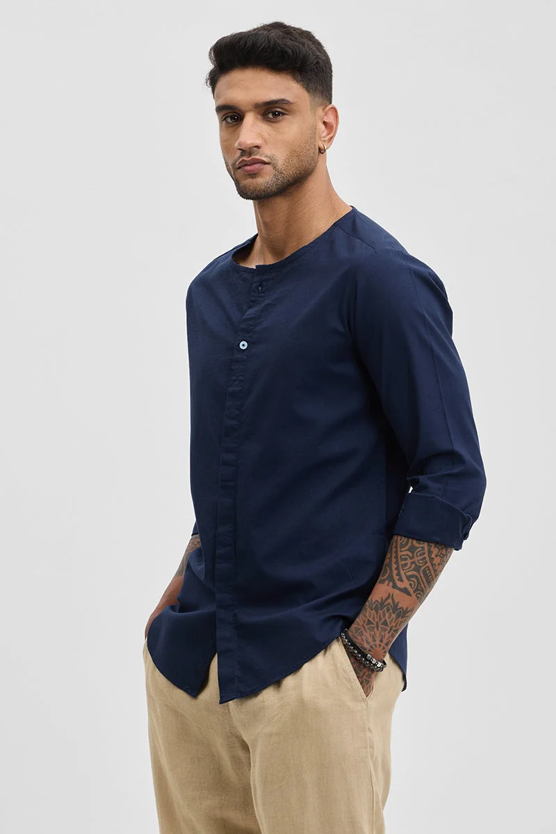 SNITCH Navy Navy Solid Long Sleeve Slim Fit Casual Shirt for Men | Best Price UAE