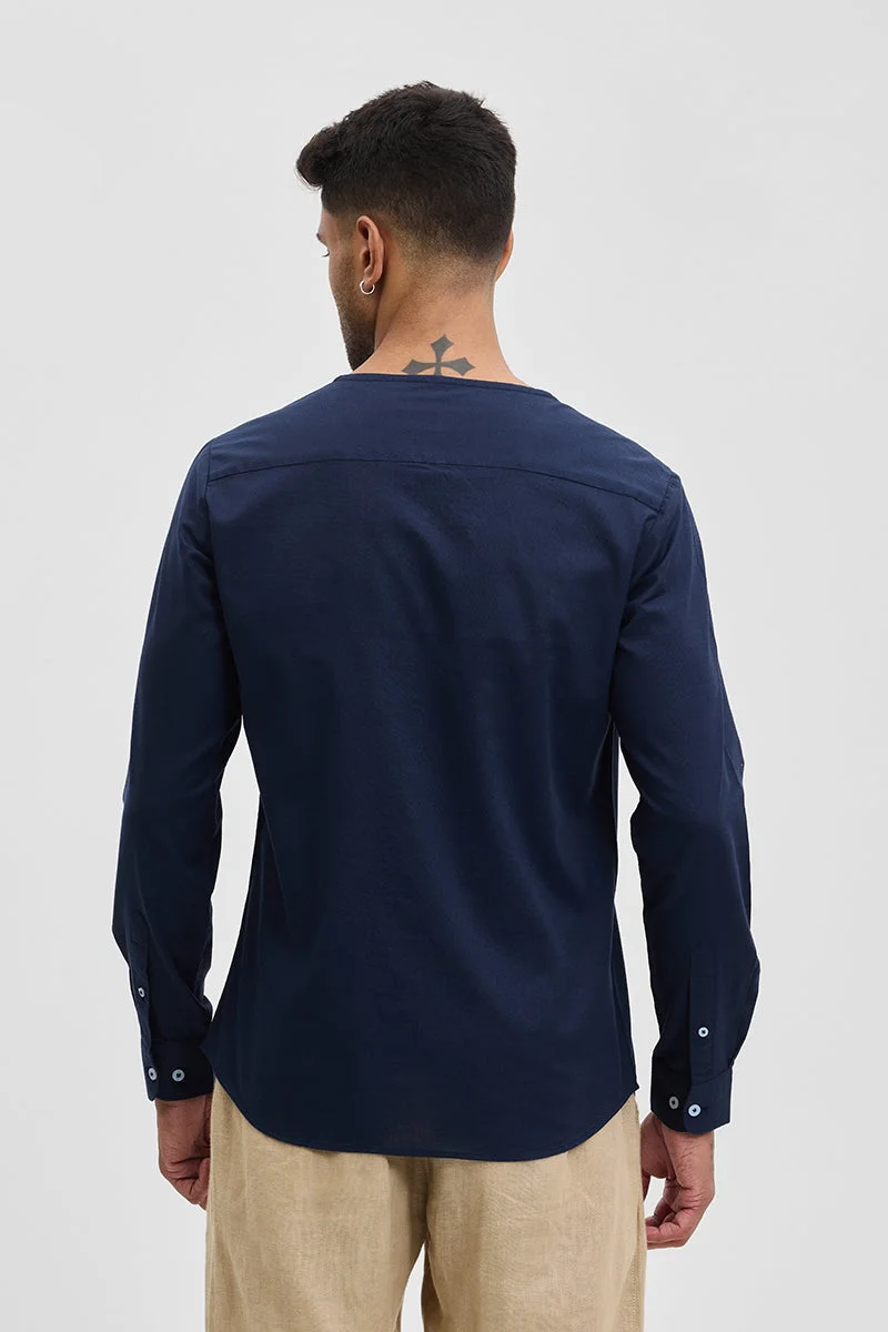 SNITCH Navy Navy Solid Long Sleeve Slim Fit Casual Shirt for Men | Best Price UAE