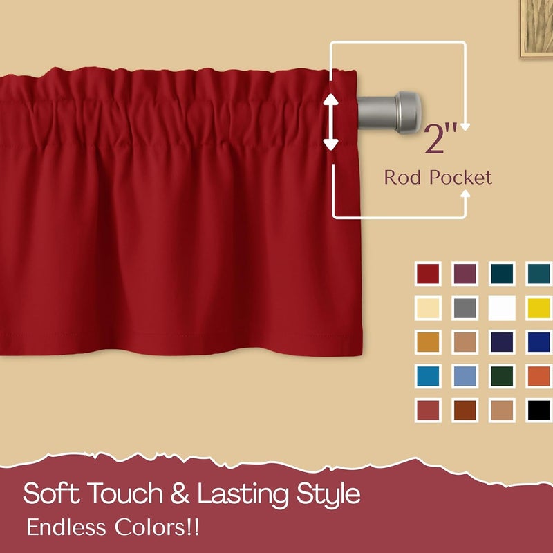 Native Fab 3 Pieces Window Curtain Tiers 26"x36" and Valance 54"x18" Set - Rod Pocket - Semi Sheer - Short Curtain for Kitchen, Bathroom, Living Room - Red - Image 5