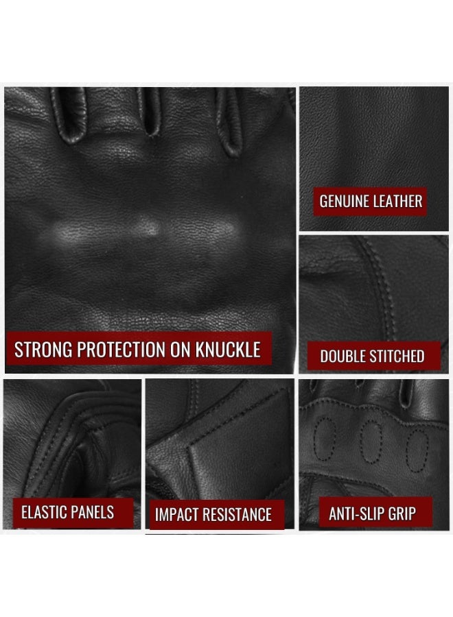Jackets 4 Bikes Motorcycle Gloves - Premium Leather for Men Women, Touchscreen, Non-Slip, Motorbike Cruiser Street Biker Protector Black M - Image 3