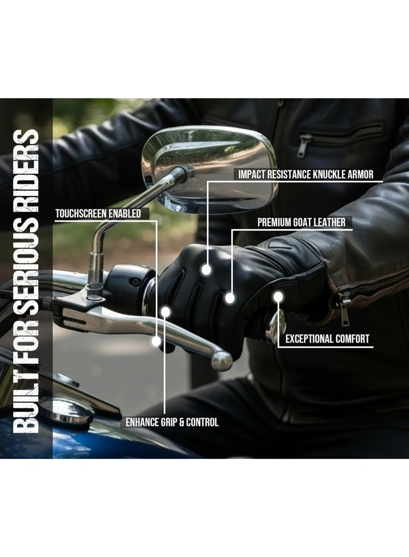Jackets 4 Bikes Motorcycle Gloves - Premium Leather for Men Women, Touchscreen, Non-Slip, Motorbike Cruiser Street Biker Protector Black M - Image 4