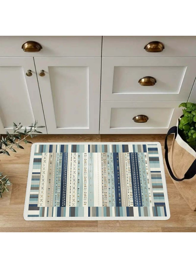 Striped Geometric Pattern Area Rug, Blue & Gray Polyester Mat for Indoor/Outdoor Use - Image 2