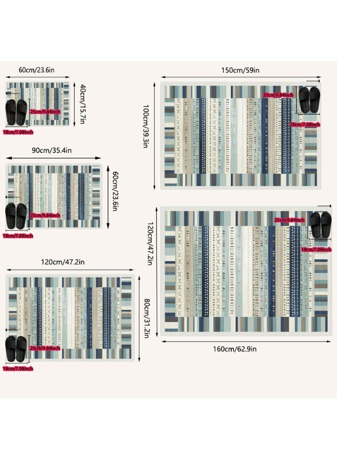 Striped Geometric Pattern Area Rug, Blue & Gray Polyester Mat for Indoor/Outdoor Use - Image 5
