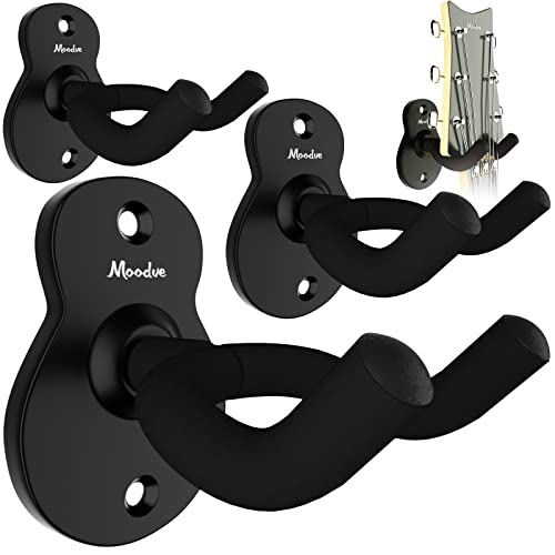 Moodve Guitar Wall Mount 4-Pack, Metal Guitar Hanger, Guitar-Shaped Guitar Wall Hanger, Black Guitar Holder Stand for Bass Electric Acoustic Guitar Ukulele (Black) - Image 1