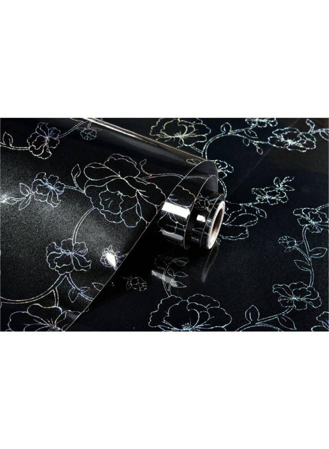 fashionhome Multipurpose Home Decoration Wallpaper Black Floral Design PVC Waterproof Self-Adhesive Wall Stickers 300x60 cm  - Image 1