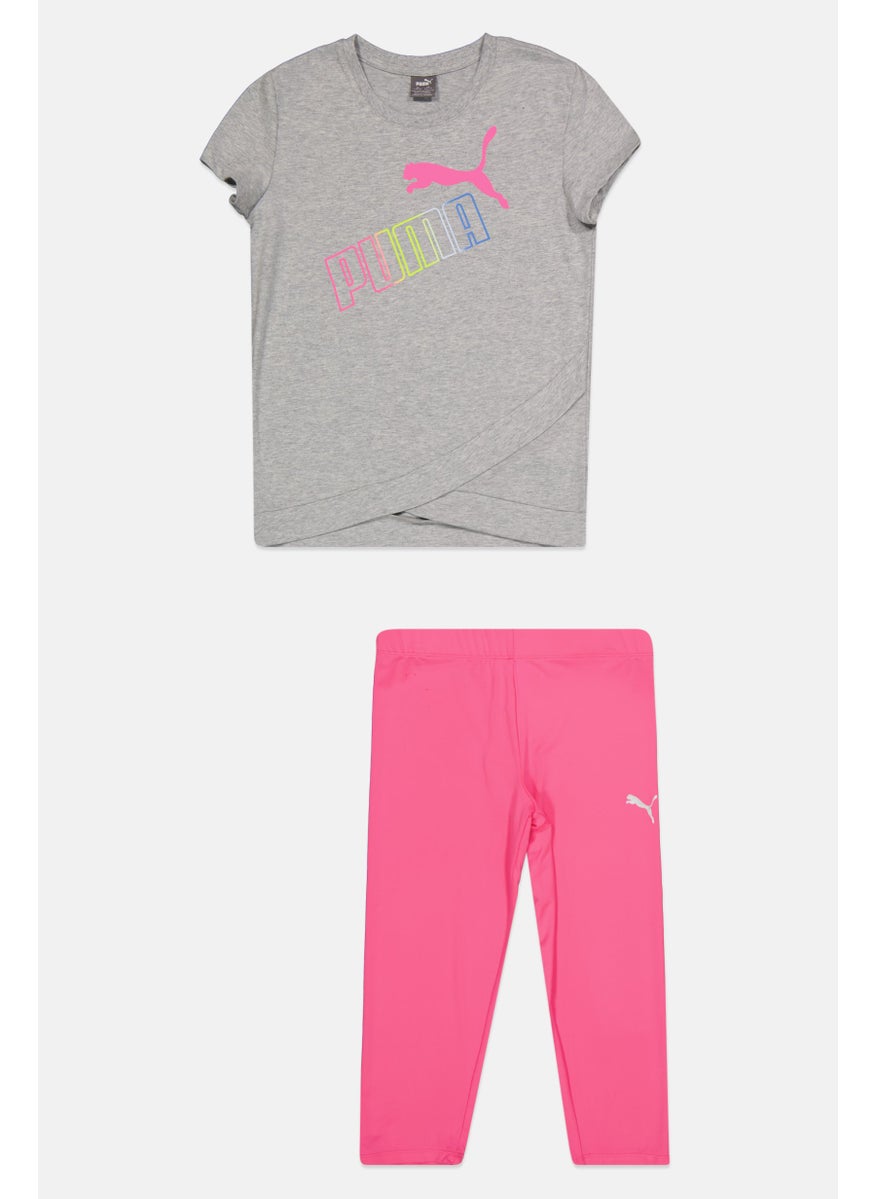 PUMA - Kids Girl 2 Pieces Sportwear Fit Top And Bottom Set, Pink/Grey - Image 1
