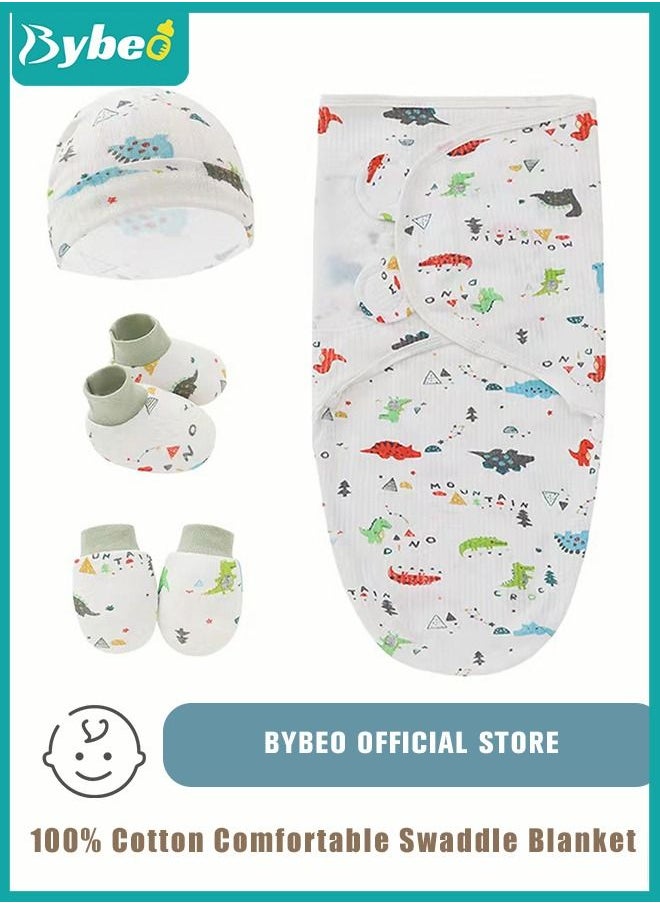 Bybeo 4 PCS Baby Swaddle Blanket Wrap Cap Gloves and Foot Straps Set Newborn Infant Sleep Sack With Caps 100% Breathable Cotton 0-4 Month  - Image 1