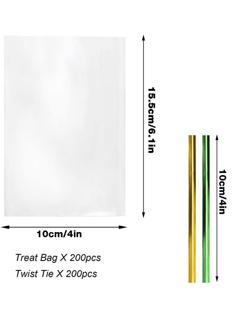 Cello Cellophane Treat Bags, Clear Cellophane Bags 200 Pcs OPP Plastic Treat Bags with 200 Twist Ties for Gift Wrapping,Packaging Candies,Dessert,Bakery, Cookies, Chocolate,Party Favor 4x6 Inches/10x15.5 Cm - Image 2