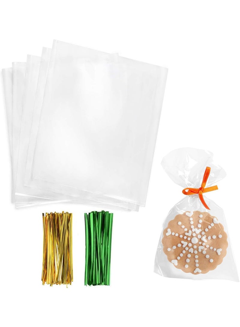 Cello Cellophane Treat Bags, Clear Cellophane Bags 200 Pcs OPP Plastic Treat Bags with 200 Twist Ties for Gift Wrapping,Packaging Candies,Dessert,Bakery, Cookies, Chocolate,Party Favor 4x6 Inches/10x15.5 Cm - Image 1