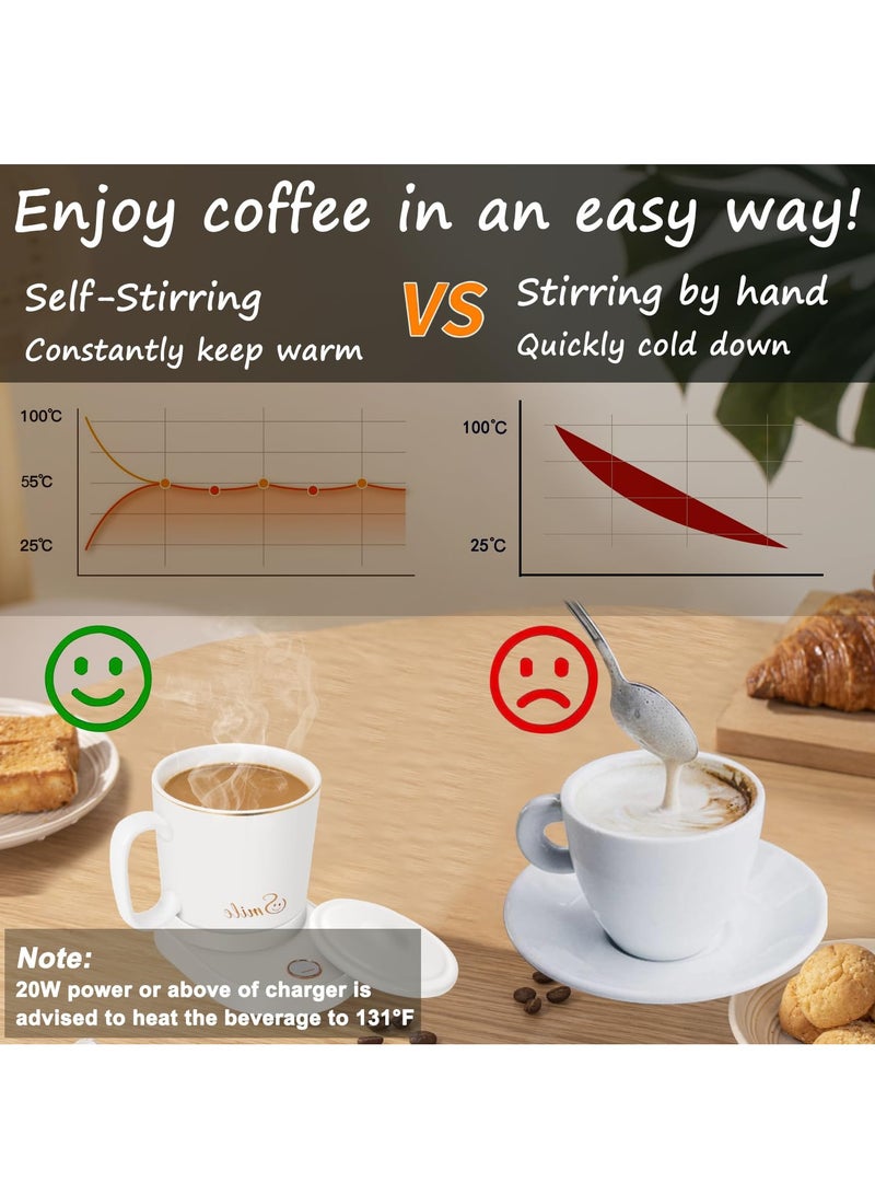 KASTWAVE إبريق قهوة دافئ، إبريق قهوة خلط ذاتي، مجموعة إبريق قهوة دافئ، إبريق ذكي، إبريق تحكم في درجة الحرارة مع شاحن لاسلكي للمكتب، المنزل، المكتب، 10.5 أونصة إبريق قهوة كهربائي رائع (أبيض) - Image 2