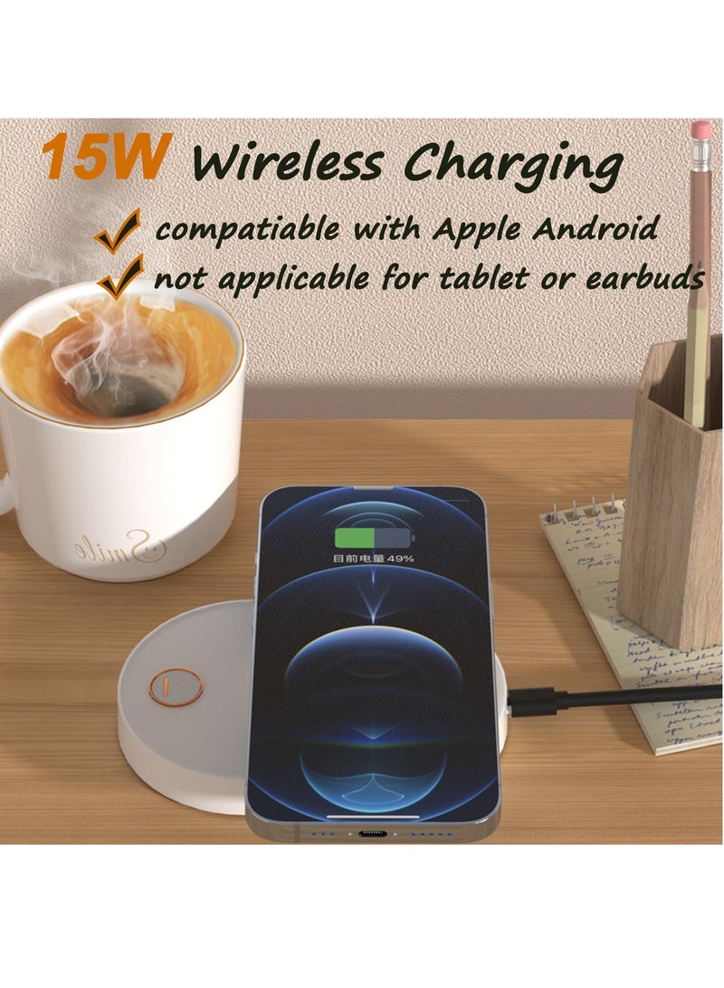 KASTWAVE إبريق قهوة دافئ، إبريق قهوة خلط ذاتي، مجموعة إبريق قهوة دافئ، إبريق ذكي، إبريق تحكم في درجة الحرارة مع شاحن لاسلكي للمكتب، المنزل، المكتب، 10.5 أونصة إبريق قهوة كهربائي رائع (أبيض) - Image 3