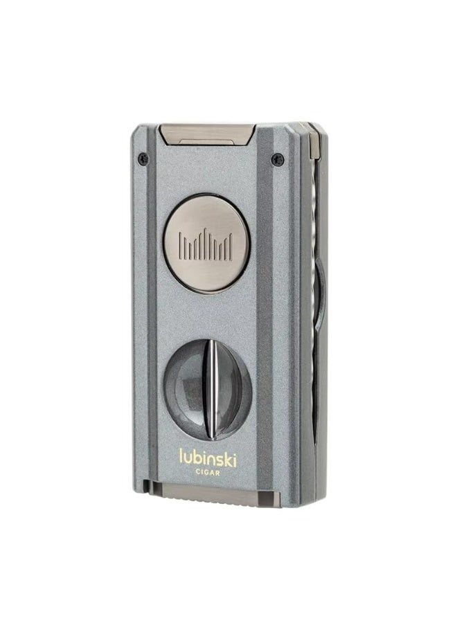 Lubinski 2 Jet Flame Cigar Lighter Refillable Metal Windproof Lighter with Needle Tool & Fuel Window, Outdoor Lighter for BBQ, Camping Grey (Without Gas) - Image 1