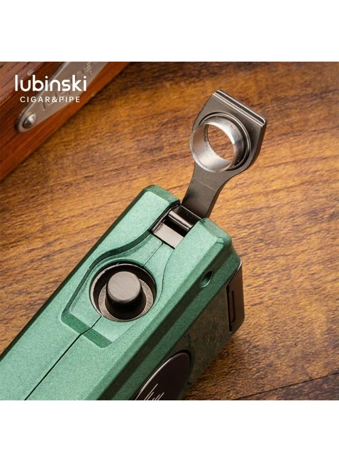 Lubinski 2 Jet Flame Cigar Lighter Refillable Metal Windproof Lighter with Needle Tool & Fuel Window, Outdoor Lighter for BBQ, Camping Grey (Without Gas) - Image 4