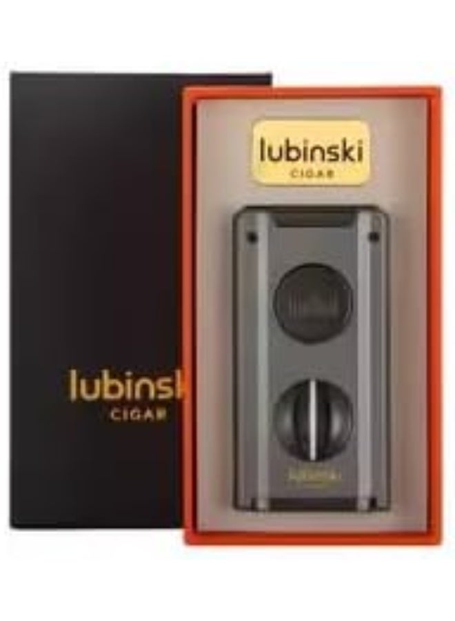 Lubinski 2 Jet Flame Cigar Lighter Refillable Metal Windproof Lighter with Needle Tool & Fuel Window, Outdoor Lighter for BBQ, Camping Grey (Without Gas) - Image 5