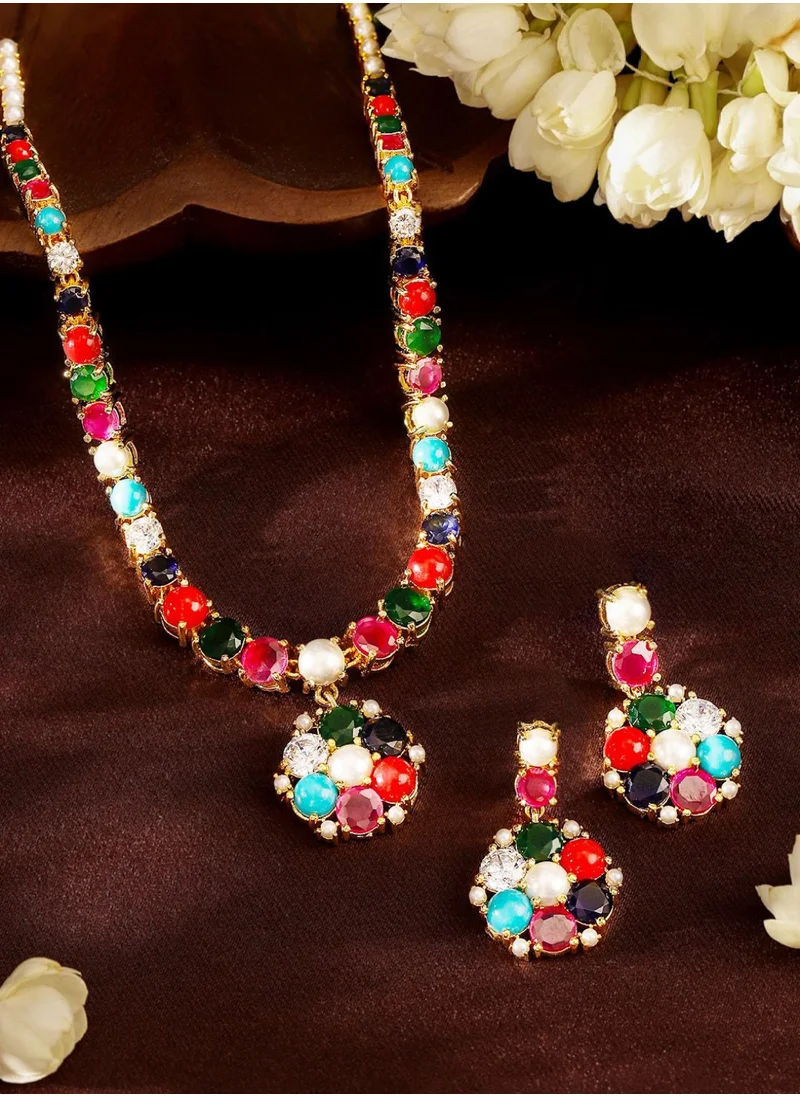 برياسي Stones-Studded Necklace and Earrings