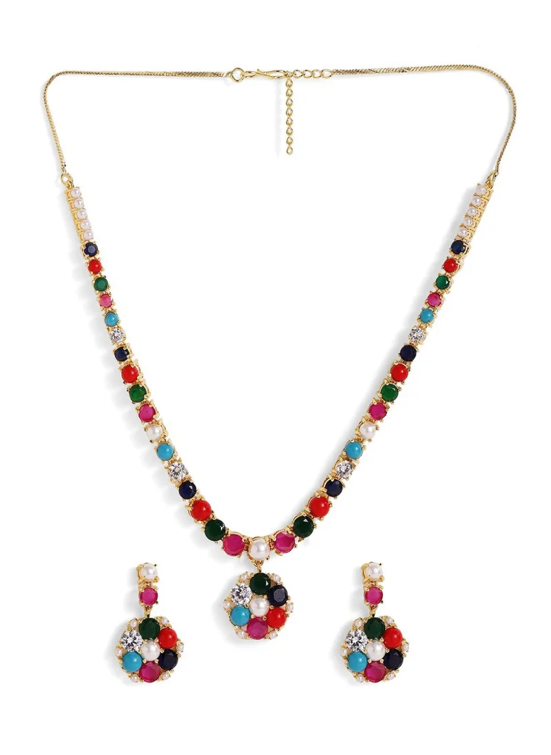 برياسي Stones-Studded Necklace and Earrings