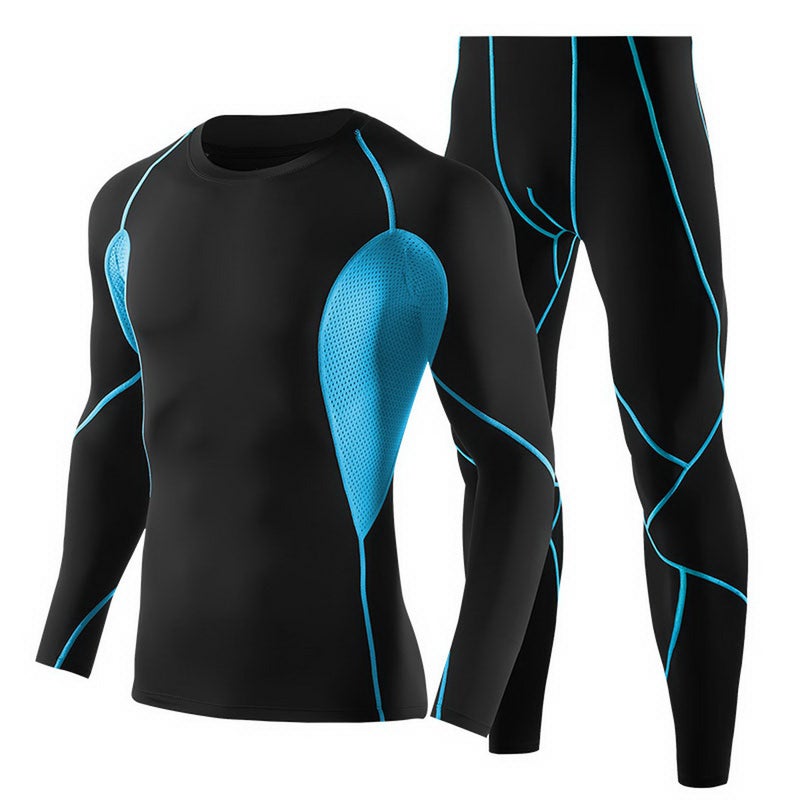 Generic 2023 Mens Fitness Quick-Dry Suit Elastic Sportswear Set Black blue without logo